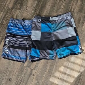 Bundle of 2 Hurley Men's Striped and Checkered Shorts Small USED